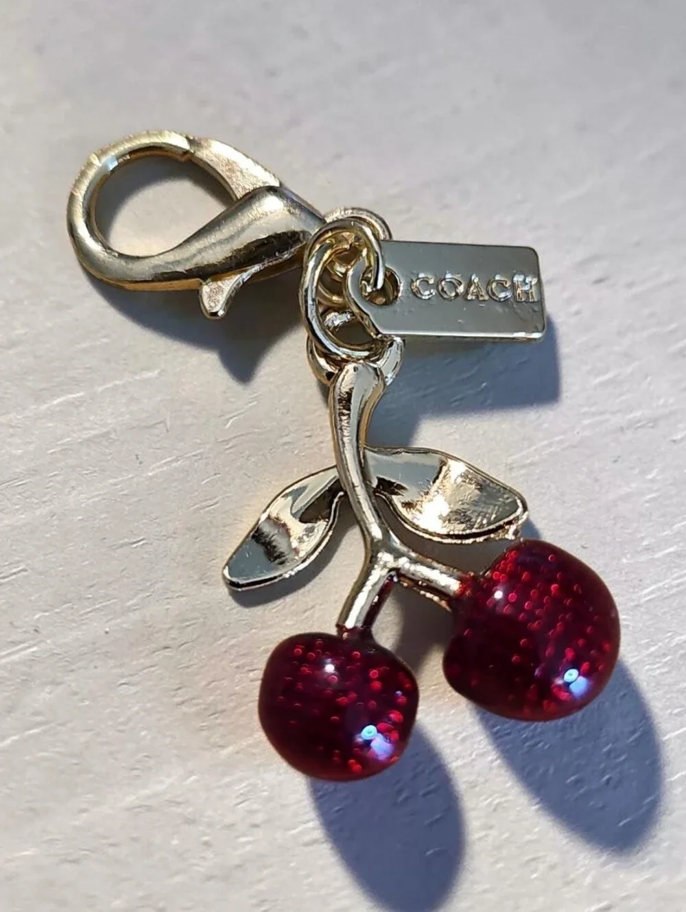 Coach Gold-Tone Cherry Charm Key & Card Holder - Red